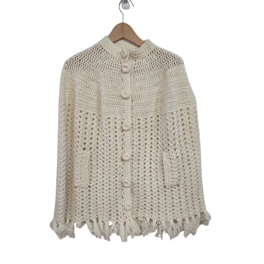 Cream Crochet Women's Sweater Shawl
